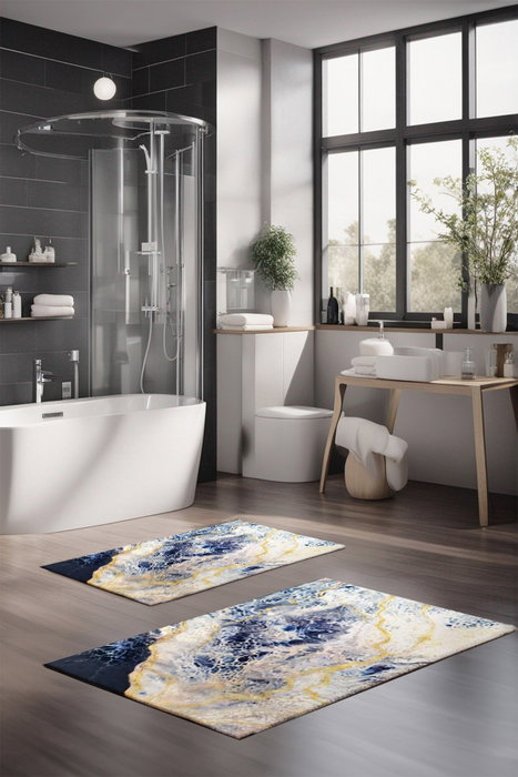 Mijölnir CT-5022 Juego de Alfombrillas de Baño 2 Piezas Poliéster 600 gr/m² Antideslizante Antibacteriano Lavable a Máquina 40x60 cm 60x100 cm